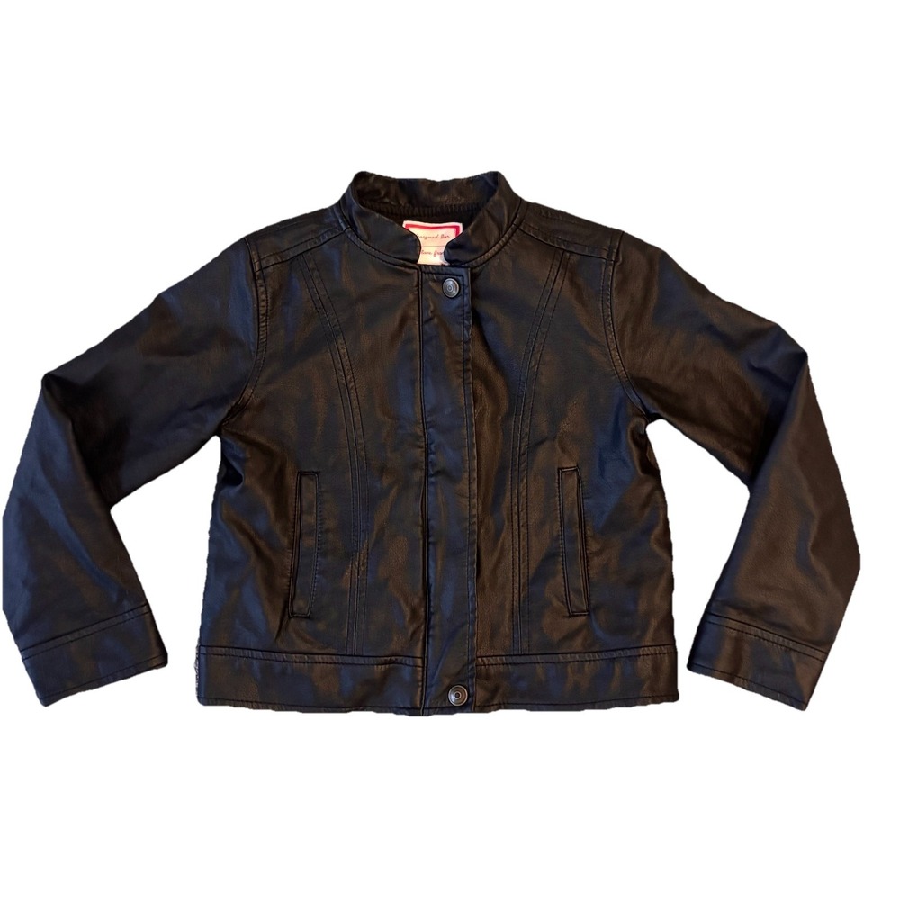 Gymboree Girls Black Biker Jacket Small‎ 5 / 6 Faux Leather Moto Side Pockets